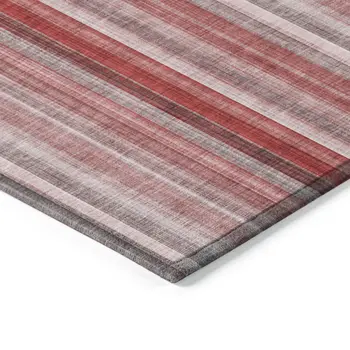 8' X 10' Gray Pink and Red Striped Washable Non Skid Indoor Outdoor Area Rug