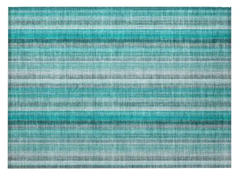 2' X 3' Teal and Gray Striped Washable Non Skid Indoor Outdoor Area Rug