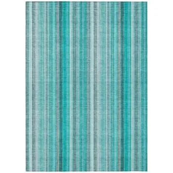 5' X 8' Teal and Gray Striped Washable Non Skid Indoor Outdoor Area Rug