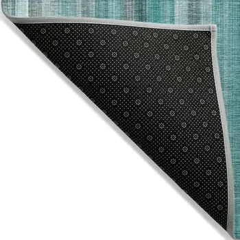10' X 14' Teal and Gray Striped Washable Non Skid Indoor Outdoor Area Rug