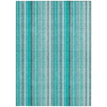 10' X 14' Teal and Gray Striped Washable Non Skid Indoor Outdoor Area Rug