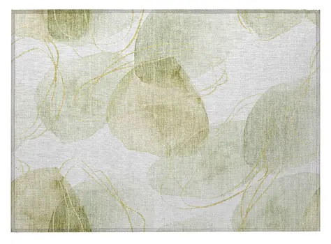 2' X 3' Green and Ivory Abstract Washable Non Skid Indoor Outdoor Area Rug