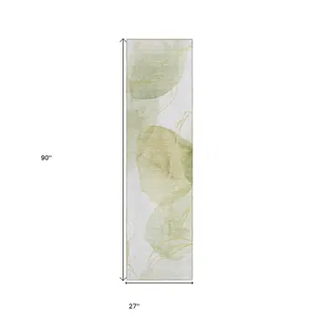 2' X 8' Green and Ivory Abstract Washable Non Skid Indoor Outdoor Runner Rug