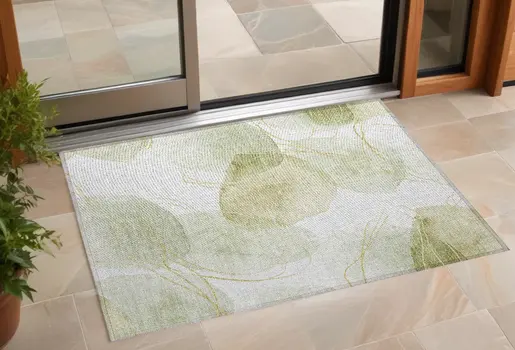 3' X 5' Green And Ivory Abstract Washable Indoor Outdoor Area Rug