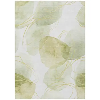 3' X 5' Green And Ivory Abstract Washable Indoor Outdoor Area Rug