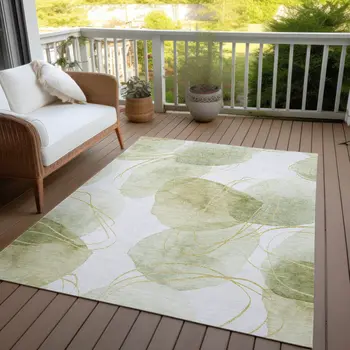 10' X 14' Green And Ivory Abstract Washable Indoor Outdoor Area Rug