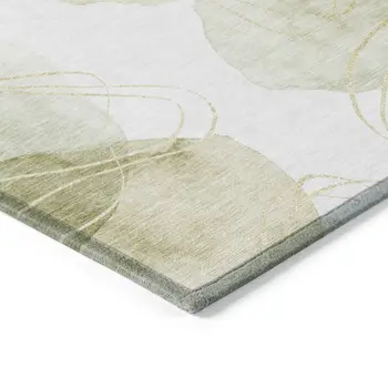 10' X 14' Green And Ivory Abstract Washable Indoor Outdoor Area Rug