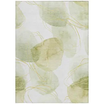 10' X 14' Green And Ivory Abstract Washable Indoor Outdoor Area Rug