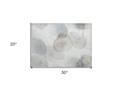 2' X 3' Ivory Blue and Gray Abstract Washable Non Skid Indoor Outdoor Area Rug