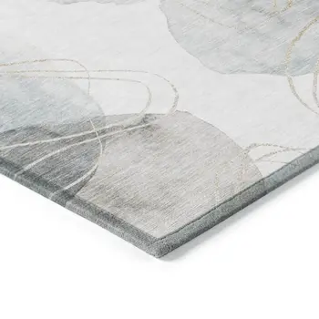 3' X 5' Ivory Blue and Gray Abstract Washable Non Skid Indoor Outdoor Area Rug