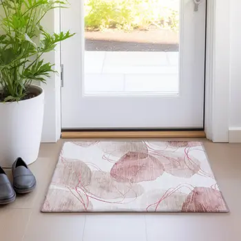 2' X 3' Merlot and Ivory Abstract Washable Non Skid Indoor Outdoor Area Rug