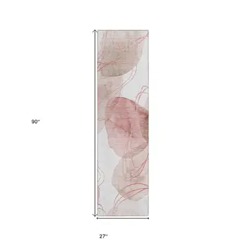 8' Runner Merlot and Ivory Abstract Washable Non Skid Indoor Outdoor Runner Rug