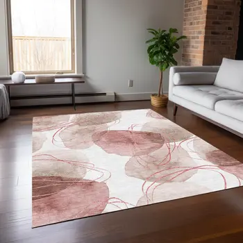 8' X 10' Merlot and Ivory Abstract Washable Non Skid Indoor Outdoor Area Rug