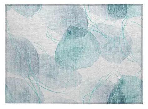 2' X 3' Teal and Ivory Abstract Washable Non Skid Indoor Outdoor Area Rug