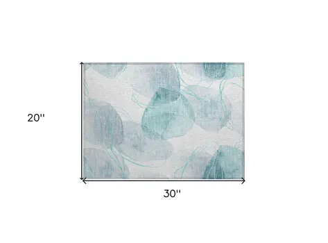2' X 3' Teal and Ivory Abstract Washable Non Skid Indoor Outdoor Area Rug