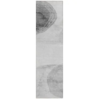 8' Runner Gray and Light Gray Abstract Washable Non Skid Indoor Outdoor Runner Rug