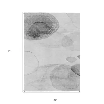 3' X 5' Gray and Light Gray Abstract Washable Non Skid Indoor Outdoor Area Rug