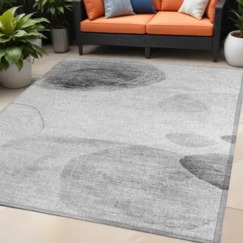 5' X 8' Gray and Light Gray Abstract Washable Non Skid Indoor Outdoor Area Rug