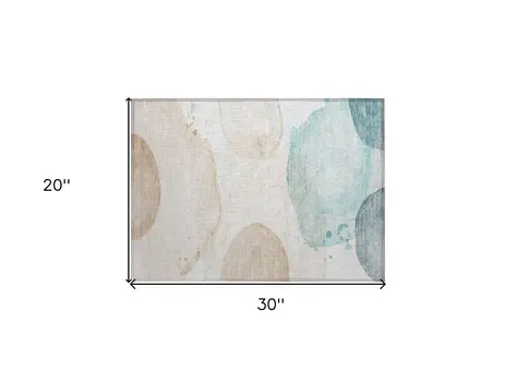 2' X 3' Beige and Blue Abstract Washable Non Skid Indoor Outdoor Area Rug