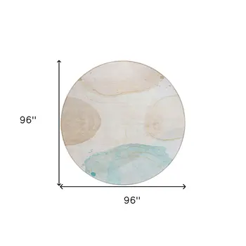 8' Round Beige and Blue Round Abstract Washable Non Skid Indoor Outdoor Area Rug