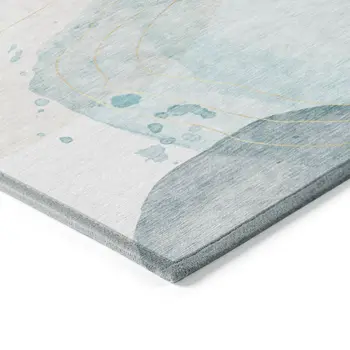 8' Round Beige and Blue Round Abstract Washable Non Skid Indoor Outdoor Area Rug