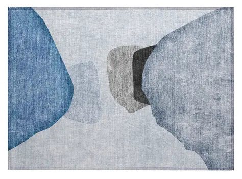 2' X 3' Blue Gray and Black Abstract Washable Non Skid Indoor Outdoor Area Rug
