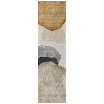 8' Runner Tan Brown and Gray Abstract Washable Non Skid Indoor Outdoor Runner Rug