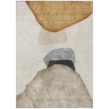 3' X 5' Tan Brown and Gray Abstract Washable Non Skid Indoor Outdoor Area Rug
