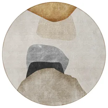 8' Round Tan Brown and Gray Round Abstract Washable Non Skid Indoor Outdoor Area Rug