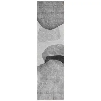 8' Runner Gray and Black Abstract Washable Non Skid Indoor Outdoor Runner Rug