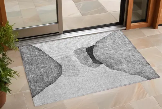 3' X 5' Gray And Black Abstract Washable Indoor Outdoor Area Rug