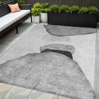 5' X 8' Gray and Black Abstract Washable Non Skid Indoor Outdoor Area Rug