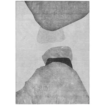 5' X 8' Gray and Black Abstract Washable Non Skid Indoor Outdoor Area Rug