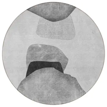 8' Round Gray and Black Round Abstract Washable Non Skid Indoor Outdoor Area Rug