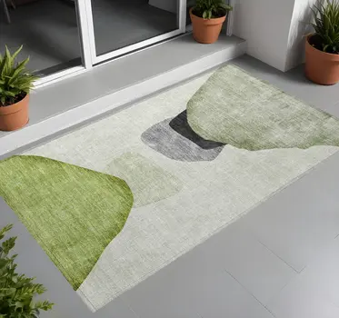 2' X 3' Green Black and Gray Abstract Washable Non Skid Indoor Outdoor Area Rug