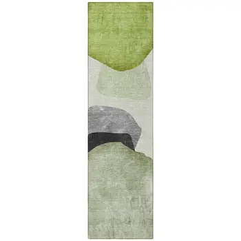 8' Runner Green Black and Gray Abstract Washable Non Skid Indoor Outdoor Runner Rug