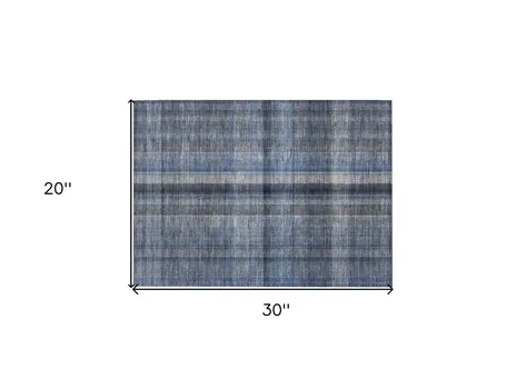 2' X 3' Blue Plaid Washable Non Skid Indoor Outdoor Area Rug