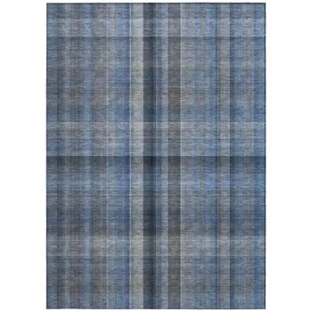 5' X 8' Blue Plaid Washable Non Skid Indoor Outdoor Area Rug