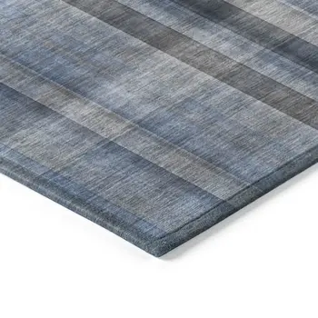 10' X 14' Blue Plaid Washable Non Skid Indoor Outdoor Area Rug