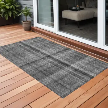 3' X 5' Gray Plaid Washable Non Skid Indoor Outdoor Area Rug