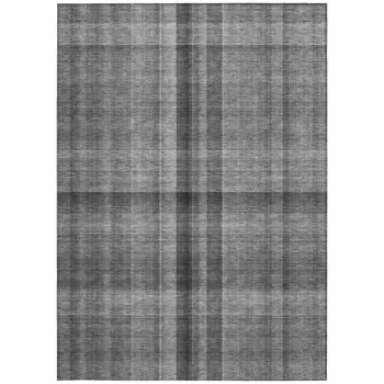 10' X 14' Gray Plaid Washable Non Skid Indoor Outdoor Area Rug