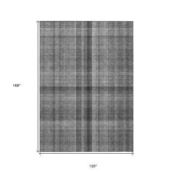 10' X 14' Gray Plaid Washable Non Skid Indoor Outdoor Area Rug