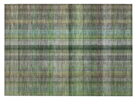 2' X 3' Green Beige and Gray Plaid Washable Non Skid Indoor Outdoor Area Rug