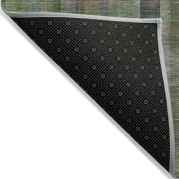 2' X 3' Green Beige and Gray Plaid Washable Non Skid Indoor Outdoor Area Rug