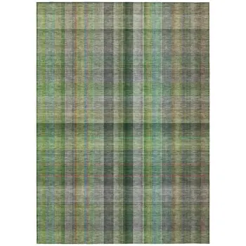 9' X 12' Green Plaid Washable Non Skid Indoor Outdoor Area Rug