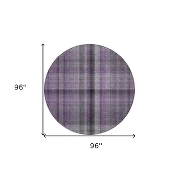 8' Round Purple Round Plaid Washable Non Skid Indoor Outdoor Area Rug