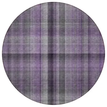 8' Round Purple Round Plaid Washable Non Skid Indoor Outdoor Area Rug