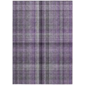 8' X 10' Purple Plaid Washable Non Skid Indoor Outdoor Area Rug