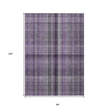 8' X 10' Purple Plaid Washable Non Skid Indoor Outdoor Area Rug