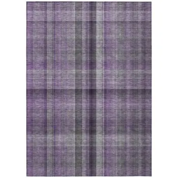 8' X 10' Purple Plaid Washable Non Skid Indoor Outdoor Area Rug
